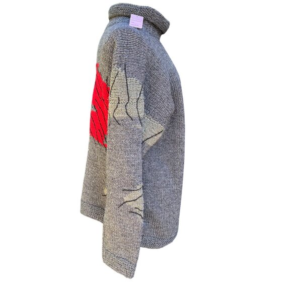 Hand Knit Vtg Turtleneck Wool Sweater Abstract Pattern Gray Red Purple Size 10 - Picture 2 of 5